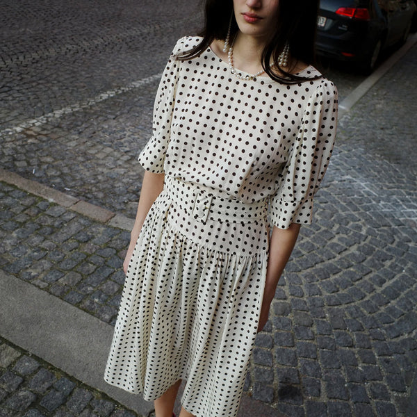 Bjorg Dress in Cream with Brown Dots