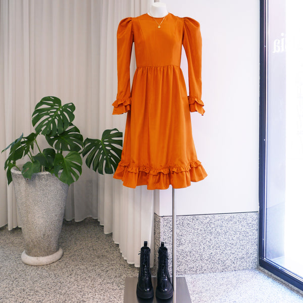 Collarless Prairie Midi Dress in Orange Moir Misia