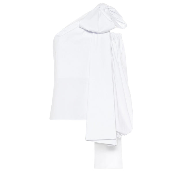 Tom One-Shoulder Cotton Poplin Top in White